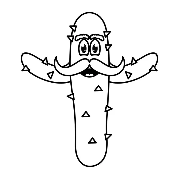 Cactus mexicano con carácter emoji bigote — Vector de stock