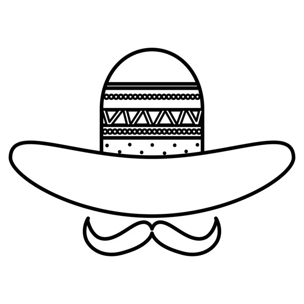 Mexican hat with mustache traditional icon — Stock Vector