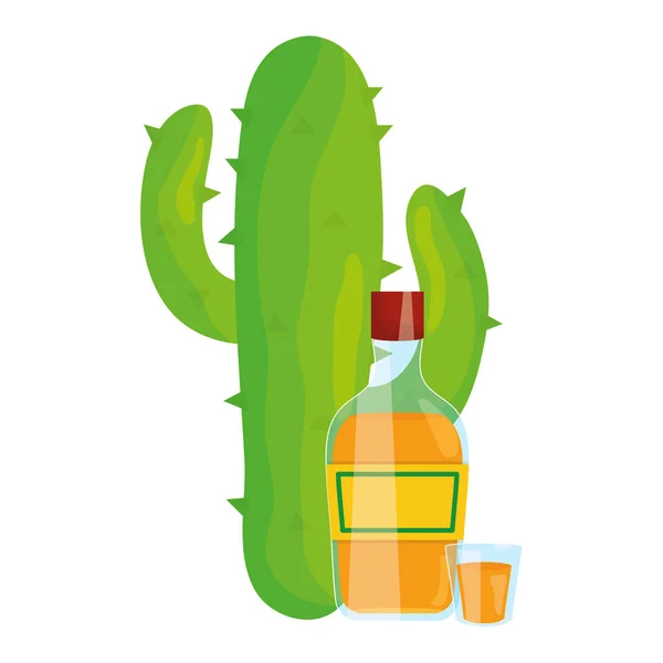 Mexikanische Kakteenpflanze mit Tequila-Flasche — Stockvektor