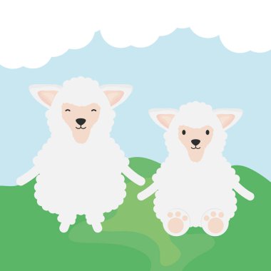 sevimli koyun çift çocuksu karakterler