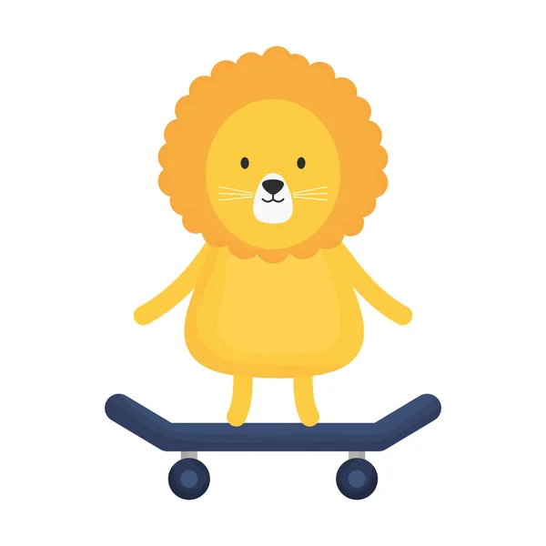Roztomilý Lev na skateboard dětský charakter — Stockový vektor