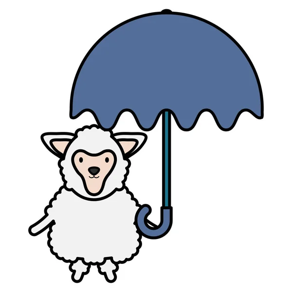 Χαριτωμένο πρόβατο με ομπρέλα παιδαριώδες χαρακτήρα — Διανυσματικό Αρχείο