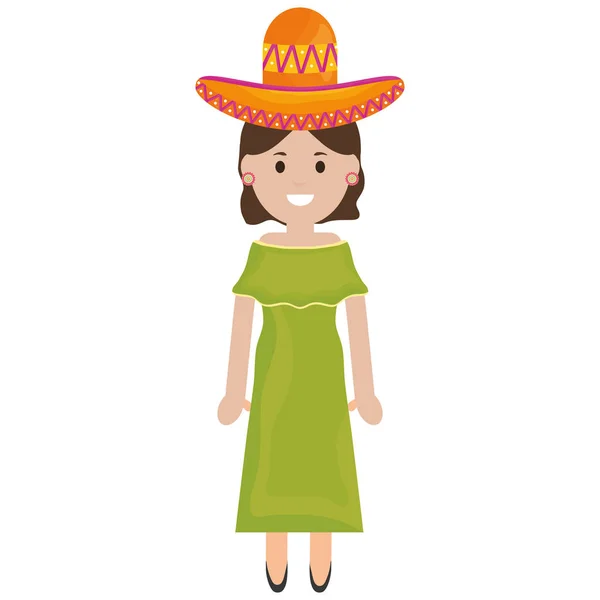 Krásná mexická žena s kloboukem — Stockový vektor