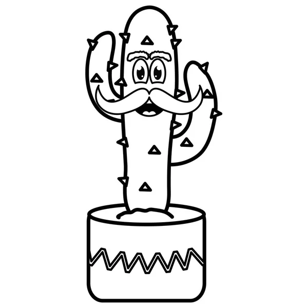 Cactus mexicano con carácter emoji bigote — Vector de stock