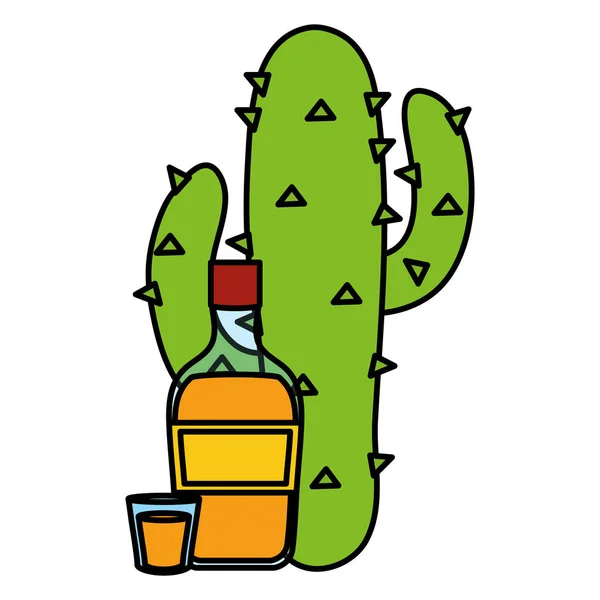 墨西哥卡图植物与龙舌兰酒瓶 — 图库矢量图片