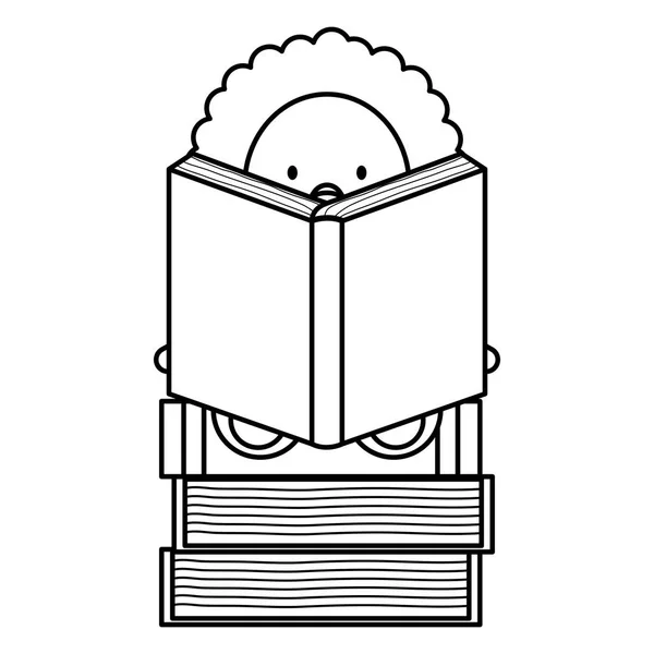 Милий лев з купою книг дитячий персонаж — стоковий вектор