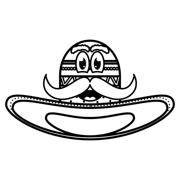 Chapéu mexicano com caráter emoji bigode — Vetor de Stock