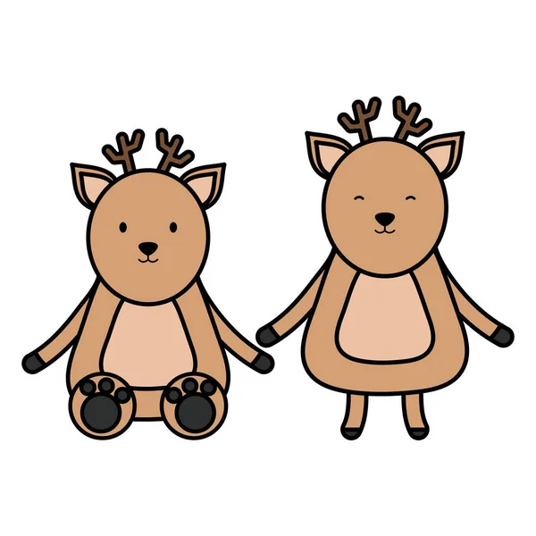 Cute reindeer couple childish characters — Stock Vector