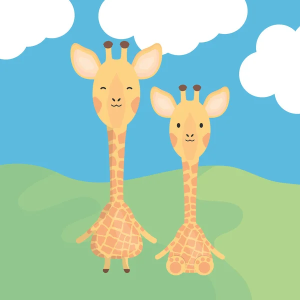 可爱的长颈鹿夫妇幼稚的人物 — 图库矢量图片