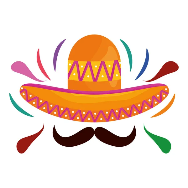 Mexican hat with mustache traditional icon — Stock Vector