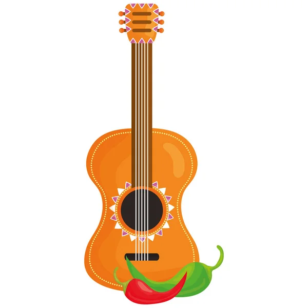 Gitarr instrument och chilipeppar — Stock vektor