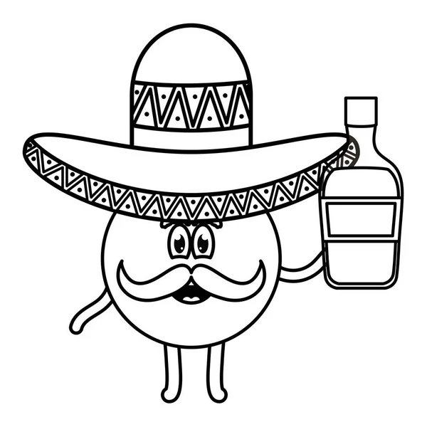 모자와 데킬라 병 멕시코 이모티콘 — 스톡 벡터