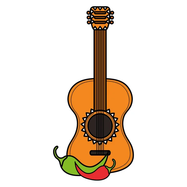 Gitarr instrument och chilipeppar — Stock vektor