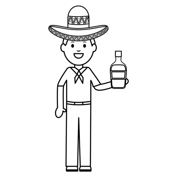 Mexikansk man med Tequila flaska karaktär — Stock vektor