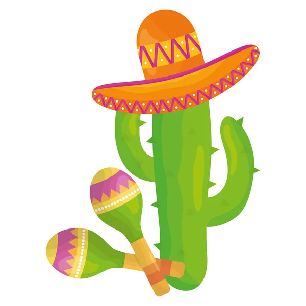 Cactus plant met Mexicaanse hoed en maracas — Stockvector