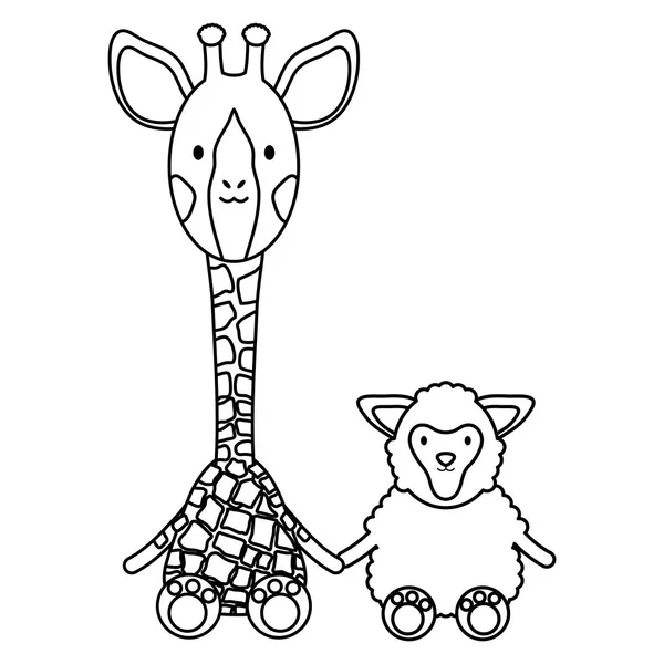 Sevimli koyun ve zürafa çocuksu karakterler — Stok Vektör