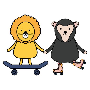 paten çocuksu karakterler maymun ile sevimli patenci aslan
