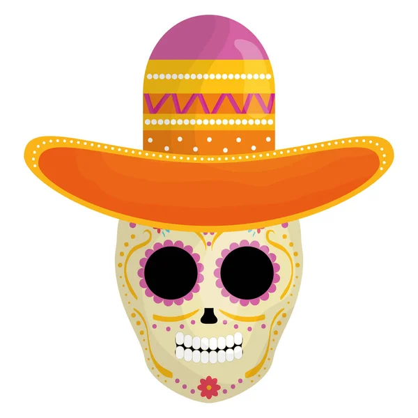Mexikansk dödskalle Death mask med Mariachi hatt — Stock vektor
