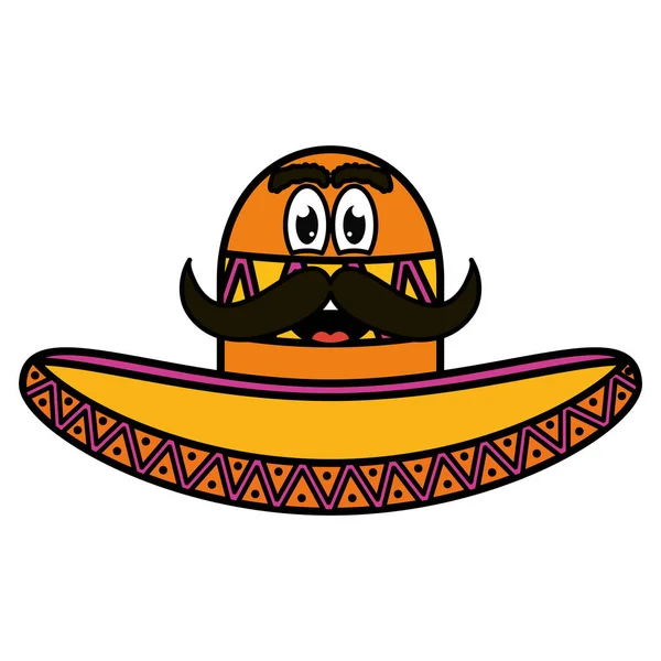 Mexican hat with mustache emoji character — Stock Vector