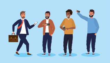 akıllı telefon teknolojisi ve saç modeli ile set erkekler