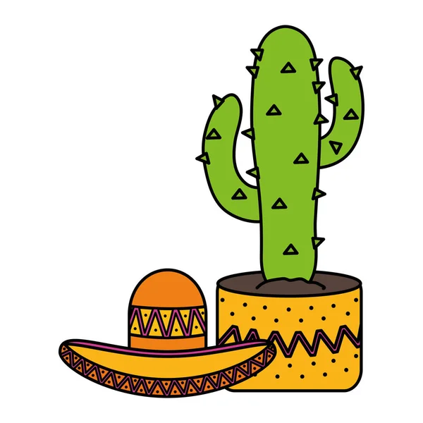 Cactus plant met Mexicaanse hoed — Stockvector