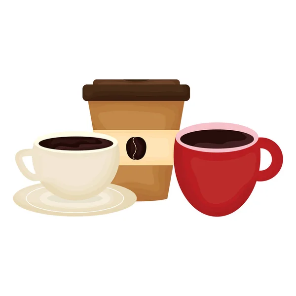 Heerlijke koffie in beker en plastic container — Stockvector