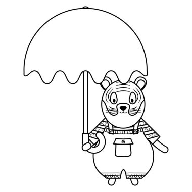 şemsiye karakteri ile sevimli kaplan