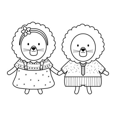 sevimli aslanlar çift çocuksu karakterler