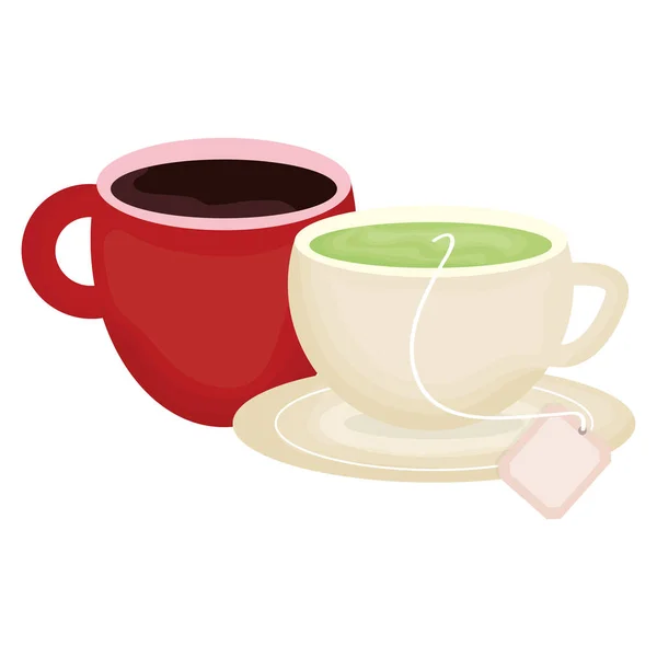 Delizioso tè e caffè in tazze — Vettoriale Stock