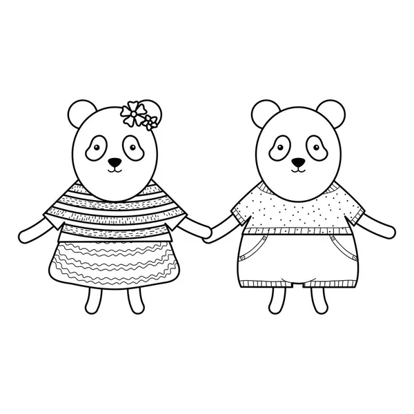 Ours mignons pandas couple personnages enfantins — Image vectorielle