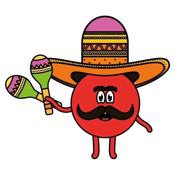 Mexikanisches emoji mit hut und maracas-figur — Stockvektor