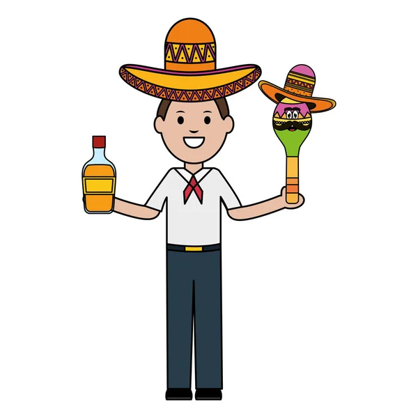 Mexikansk man med Tequila och Maraca karaktär — Stock vektor