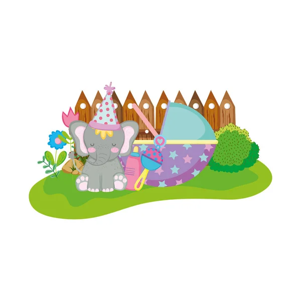 Bonito e pequeno elefante com chapéu de festa —  Vetores de Stock