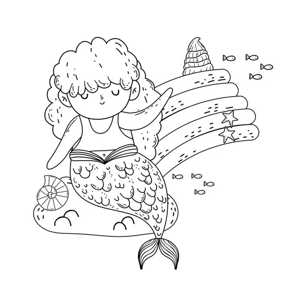 Mooie zeemeermin in wolken fairytale karakter — Stockvector