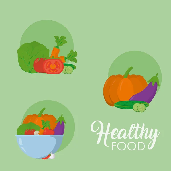 Iconos de alimentos saludables — Vector de stock