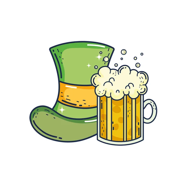 Carino cappello leprecauno con birra — Vettoriale Stock