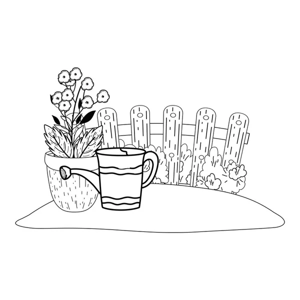 Rociador de ducha jardinero con flores — Vector de stock