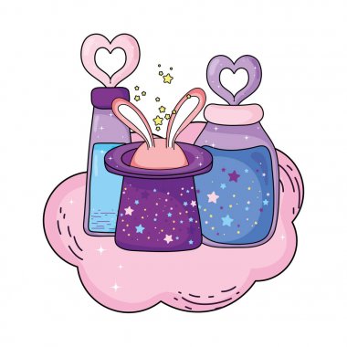 tavşan kulakları ve iksir şişesi ile masal sihirli şapka