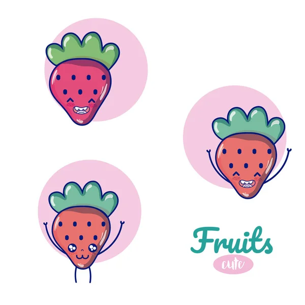 Erdbeeren süße Früchte Cartoons — Stockvektor