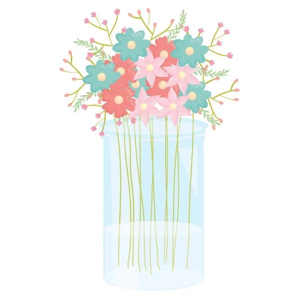 Vidrio tarro de albañil con decoración floral — Vector de stock