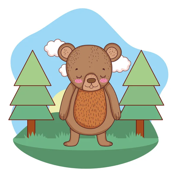 Cute little bear in the camp — Stock Vector