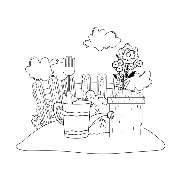 Zahradník sprchový postřik s květinami — Stockový vektor