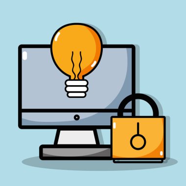 ampul ve asma kilit ile doğrusal bilgisayar ekranı