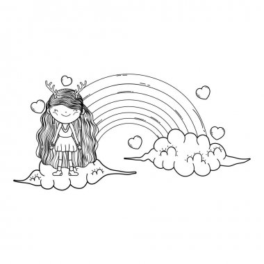 gökkuşağı ve bulutlar ile sevimli küçük peri