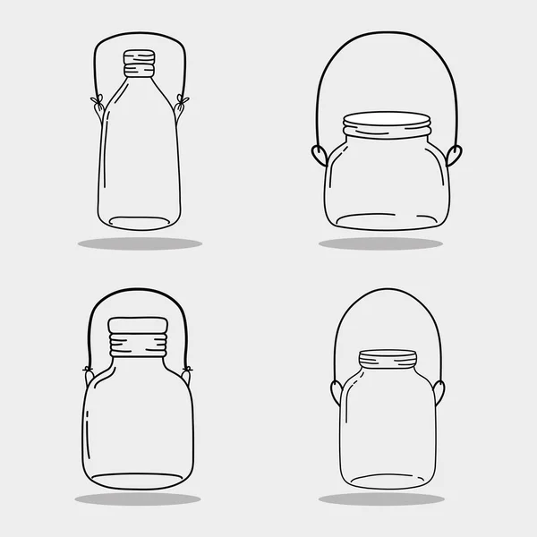 Conjunto frasco de vidro pedreiro com diferentes formas —  Vetores de Stock