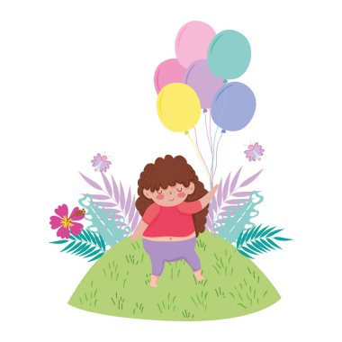 Manzara balonlar hava ile küçük tombul kız