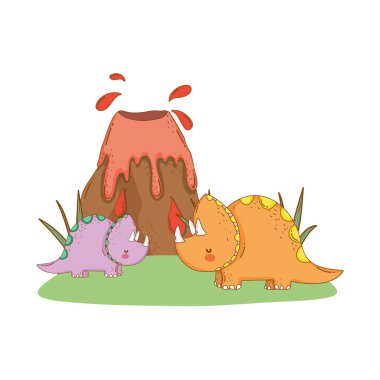 volkan sahnesi ile sevimli triceratops