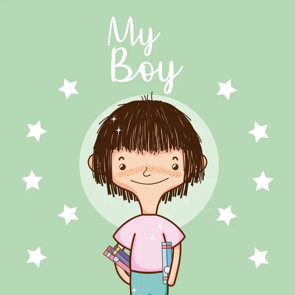 Mi chico linda tarjeta de dibujos animados — Vector de stock