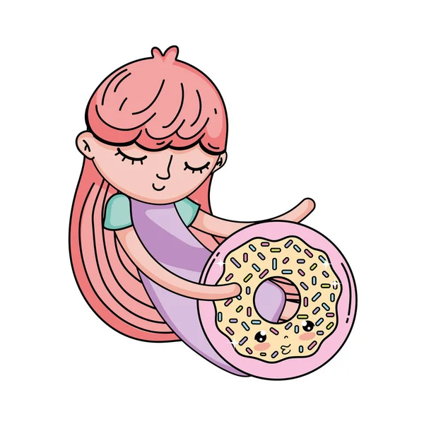 tatlı donut kawaii karakteri ile küçük kız