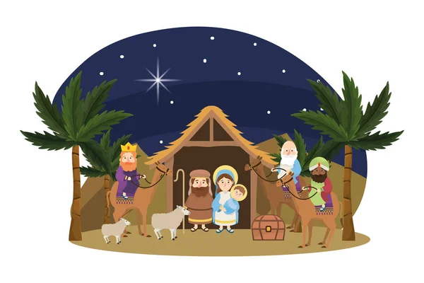 Kerstmis geboorte scène cartoon — Stockvector